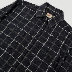 Faherty Legend Sweater Shirt Mens Large Navy Blue Plaid Flannel Knit Stretch